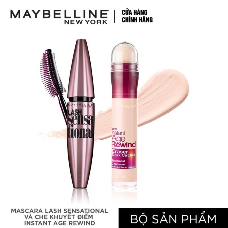 Bộ đôi Mascara dài & tơi mi Lash sensational và Bút che khuyết điểm instant Age Rewind Maybelline tông sáng