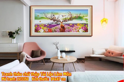 TRANH THÊU CHỮ THẬP HƯƠU NAI TÀI LỘC LÂM MÔN LV3350