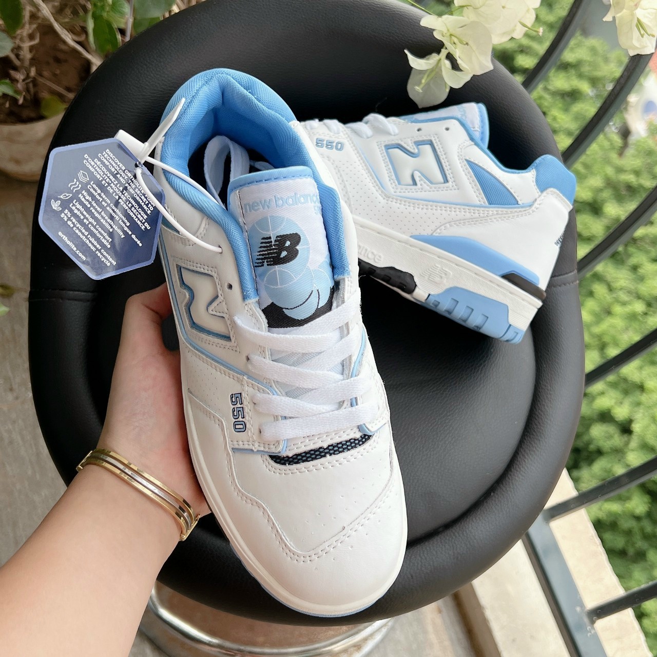 Giày New Balance 550 "UNC White University Blue", giày thể thao