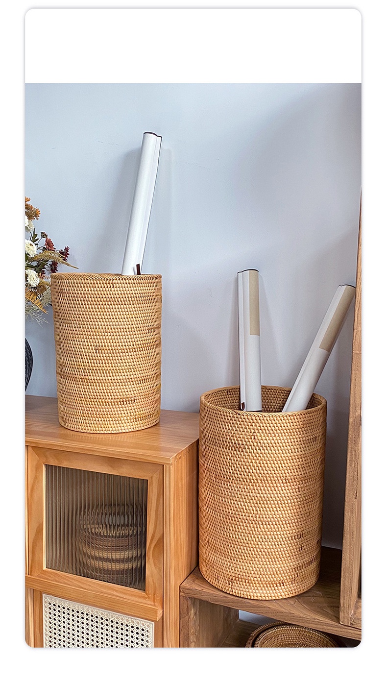 Giỏ mây đựng đồ hình trụ ECOHUB 28X22cm trang trí sắp xếp nhà cửa (Cylindrical Rattan Basket) E00315