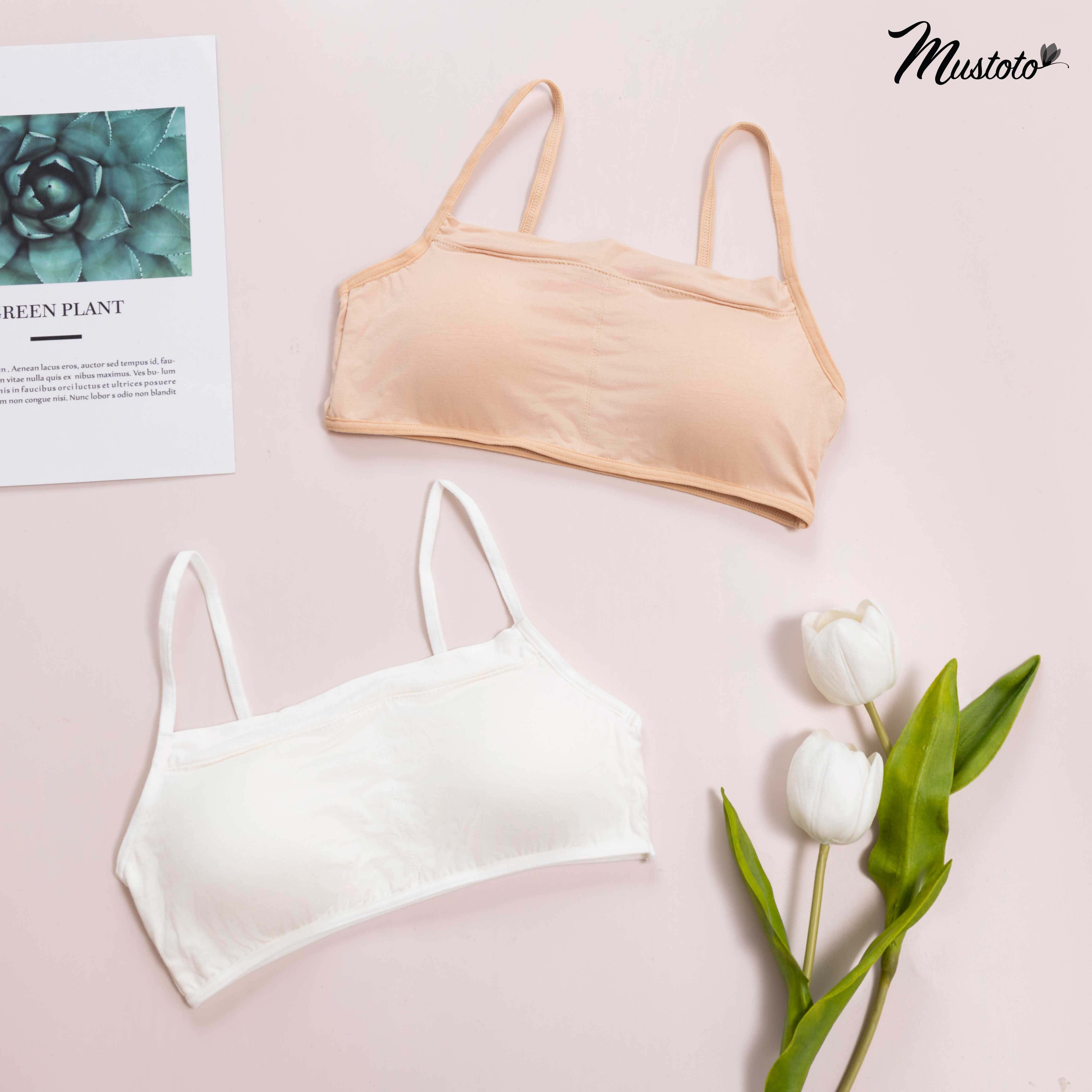 Combo 2 Áo Bra Nữ Cotton 2 Dây Da, Trắng (Mustoto MA37)