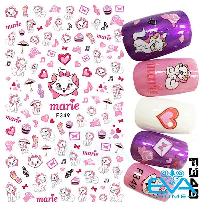 [HCM]Miếng Dán Móng Tay 3D Nail Sticker Tráng Trí Hoạ Tiết Mèo Hồng Marie F349