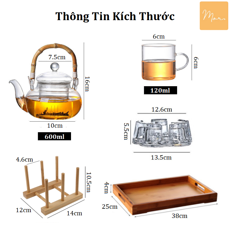 Bộ ấm trà thuỷ tinh chịu nhiệt - 600ml - BAT03
