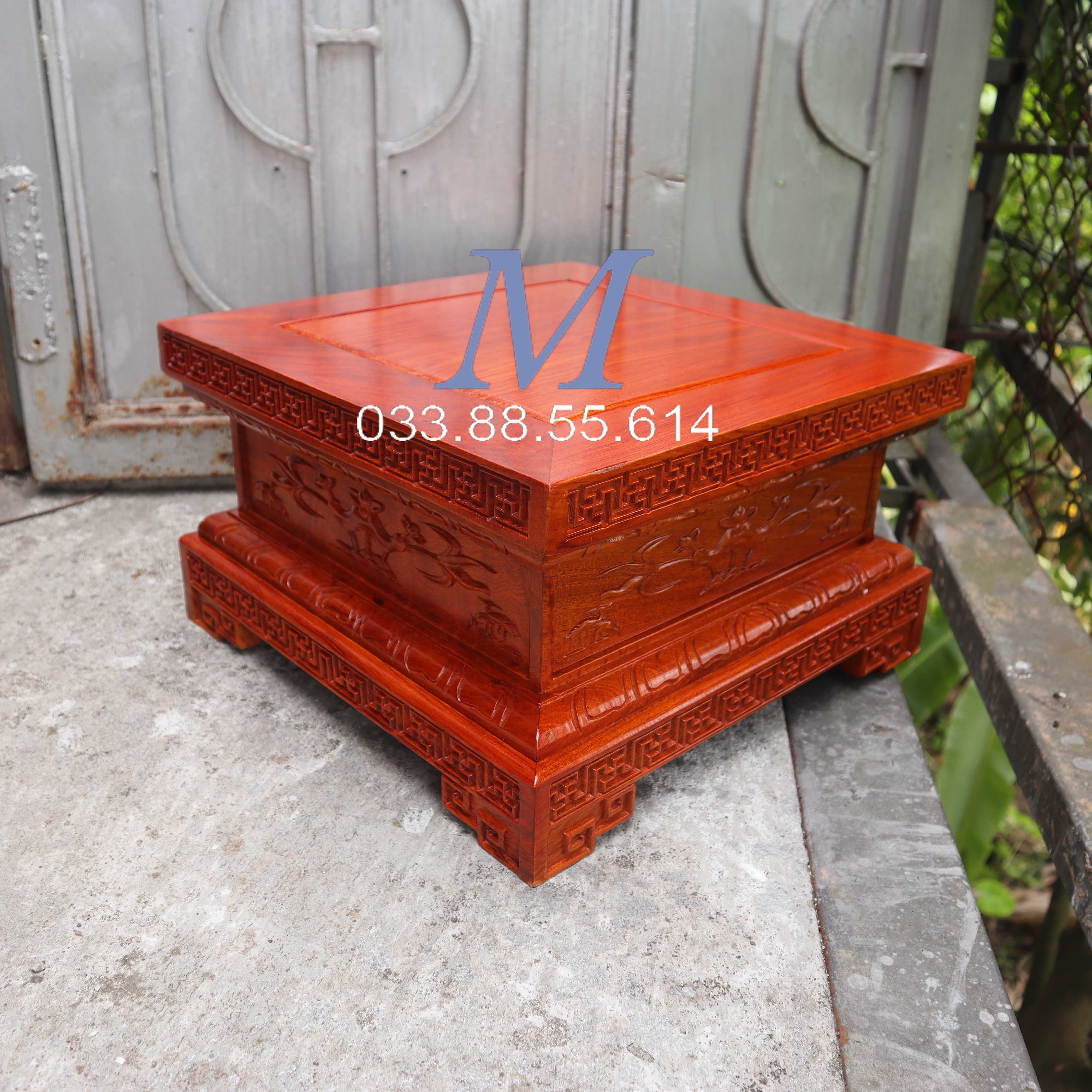 Đế kê tượng gỗ hương kỷ vuông đôn chiện chân loa cao 20cm