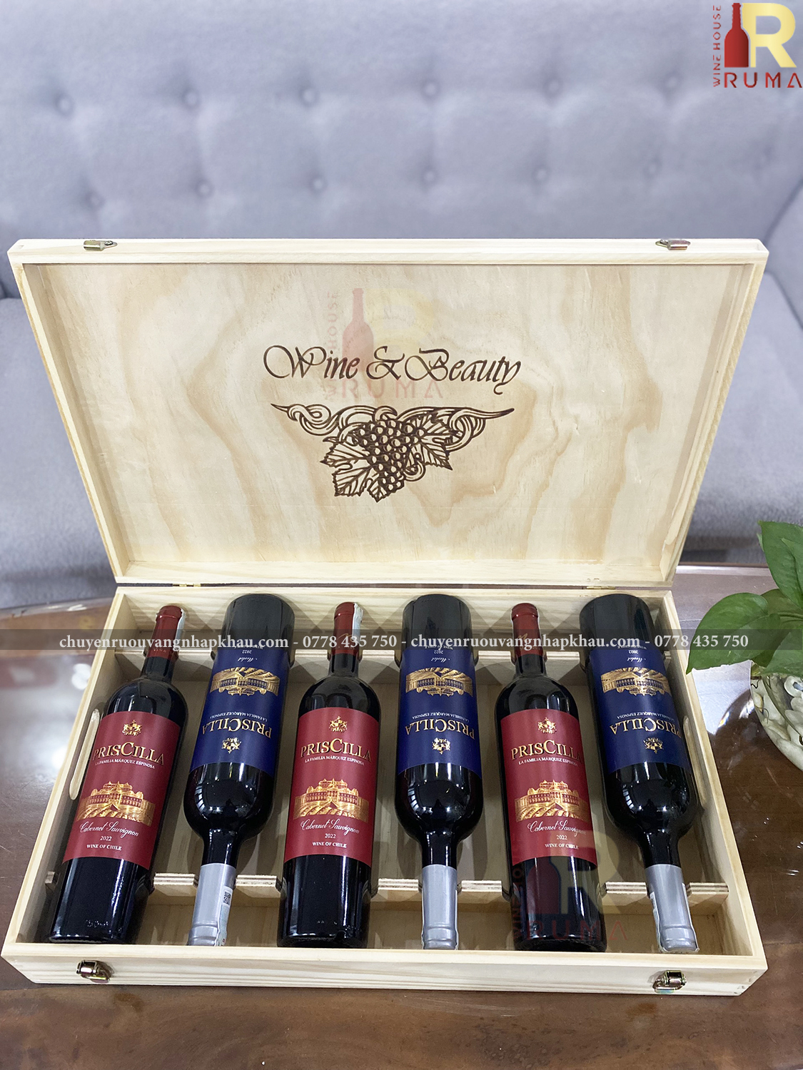 Quà tặng doanh nghiệp 6 chai vang Chile PrisCilla nhập khẩu - HG6 1 mix