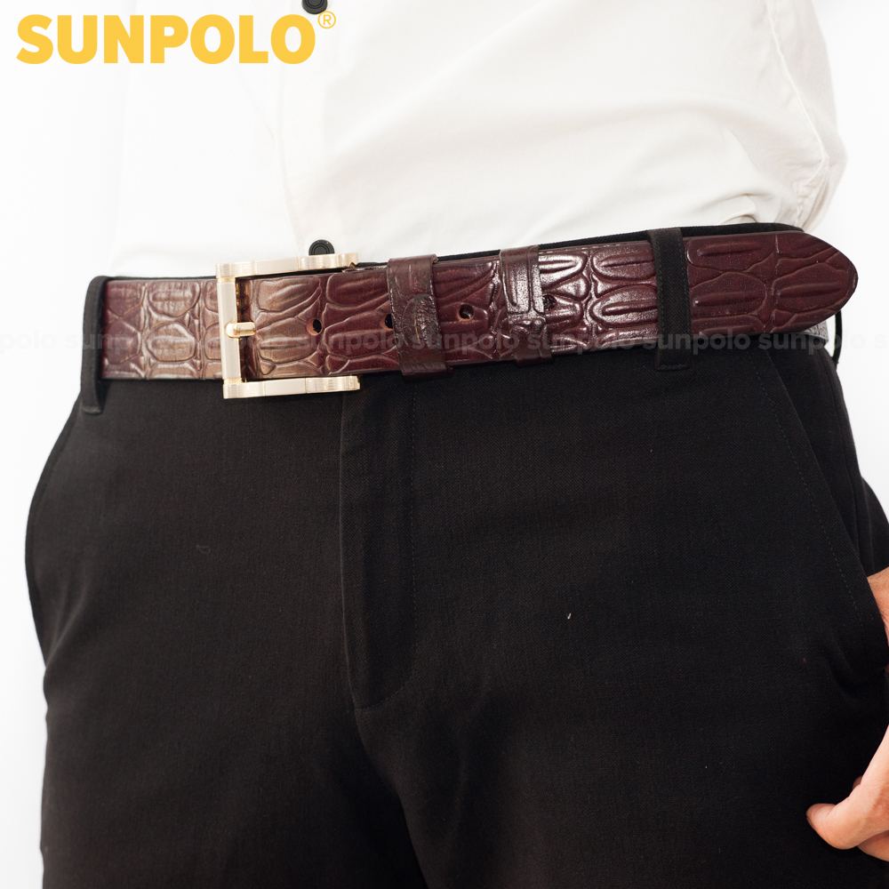 Men leather buckle belt SUNPOLO BSBK28 (brown)