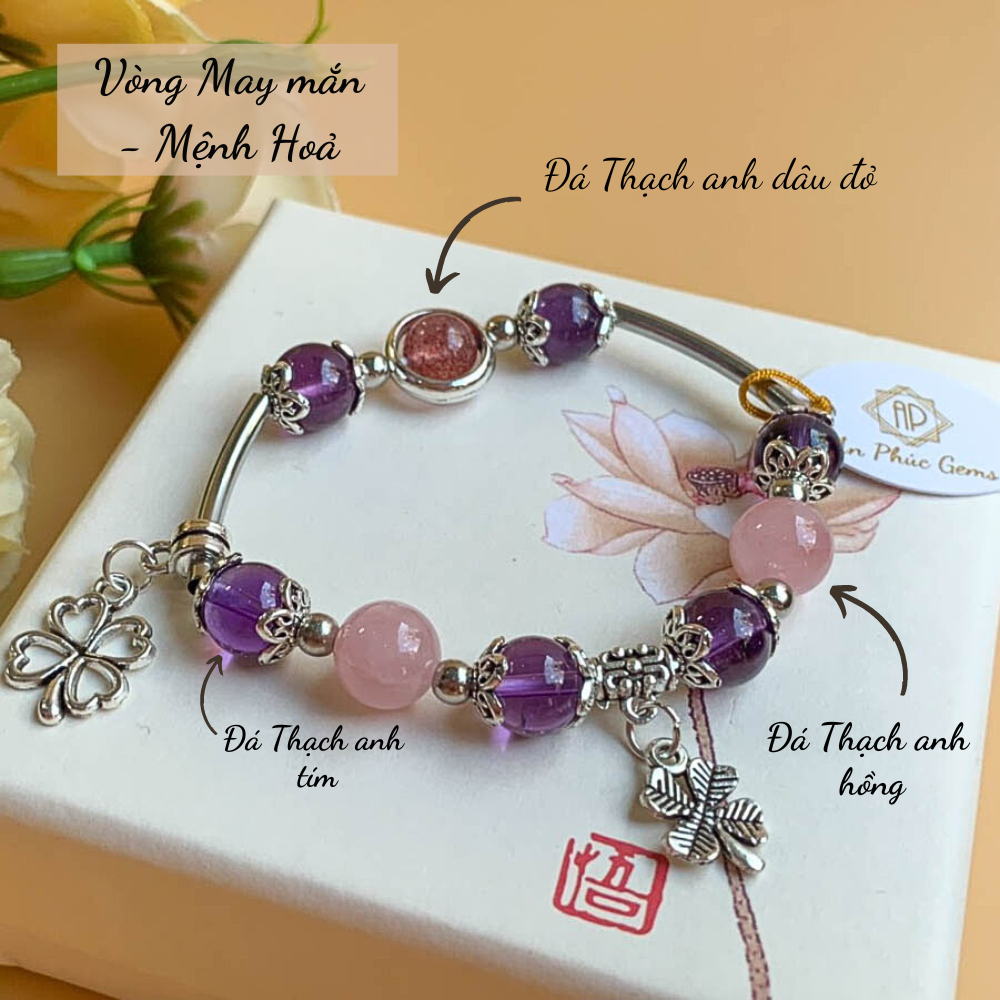 Vòng tay phong thủy nữ mix charm an phúc gems cho các cô gái mệnh hoả
