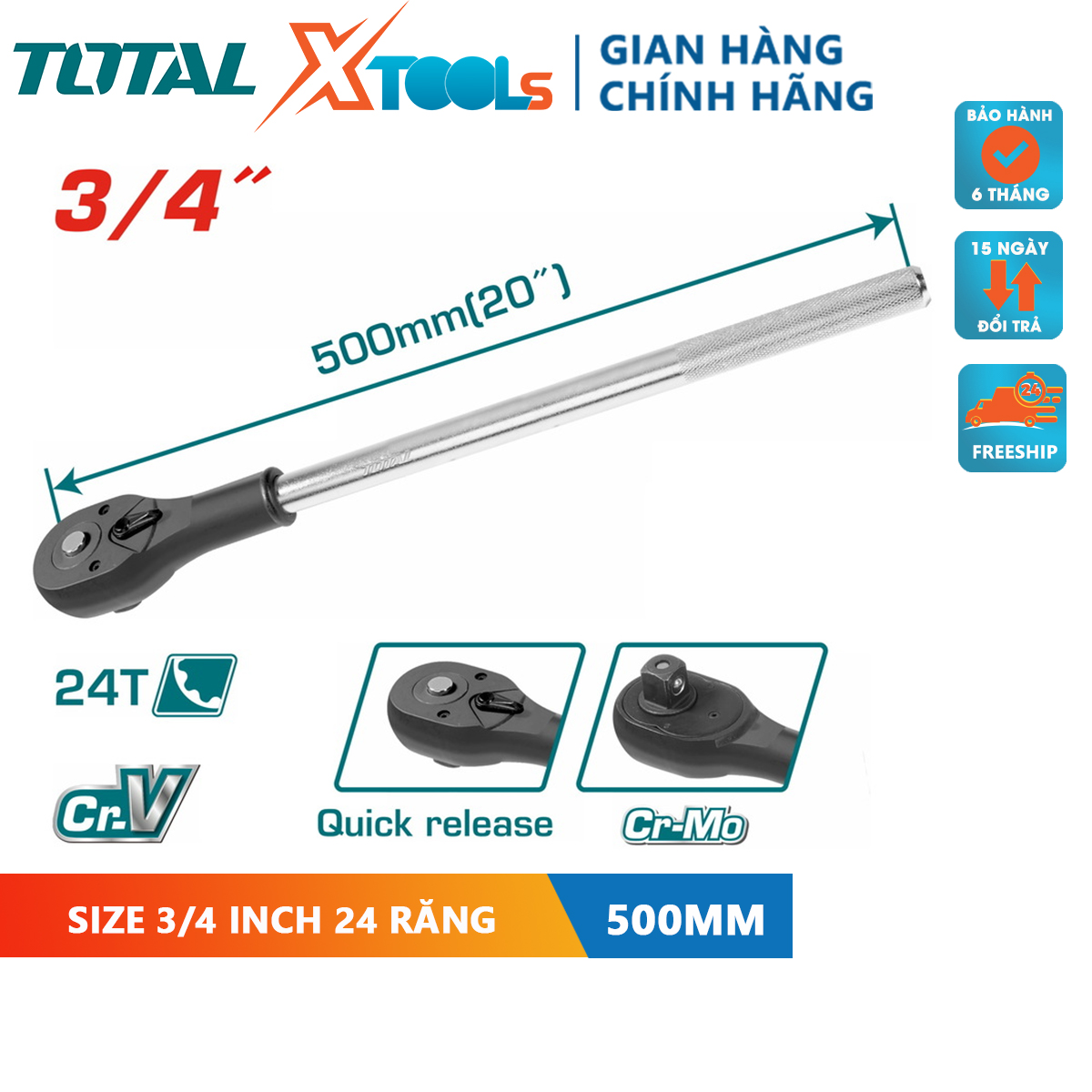 Cần siết chiều 3/4 inch dài 500mm TOTAL