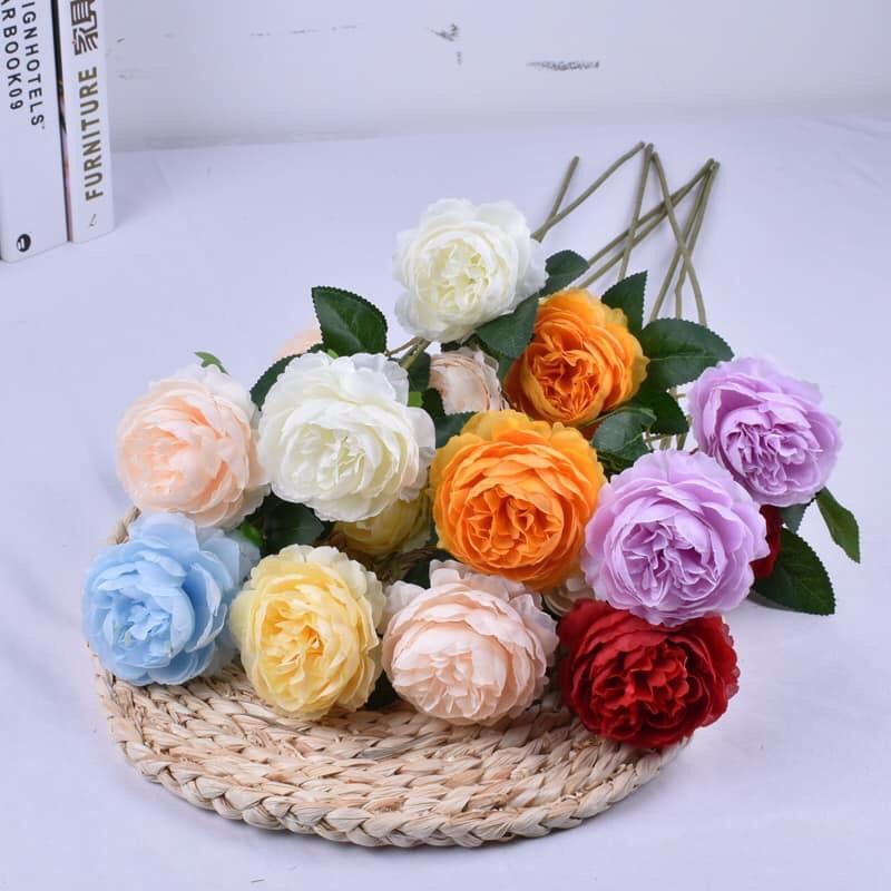 HOA HỒNG BẰNG VẢI 3 NHÁNH DÙNG ĐỂ TRANG TRÍ CỰC ĐẸP