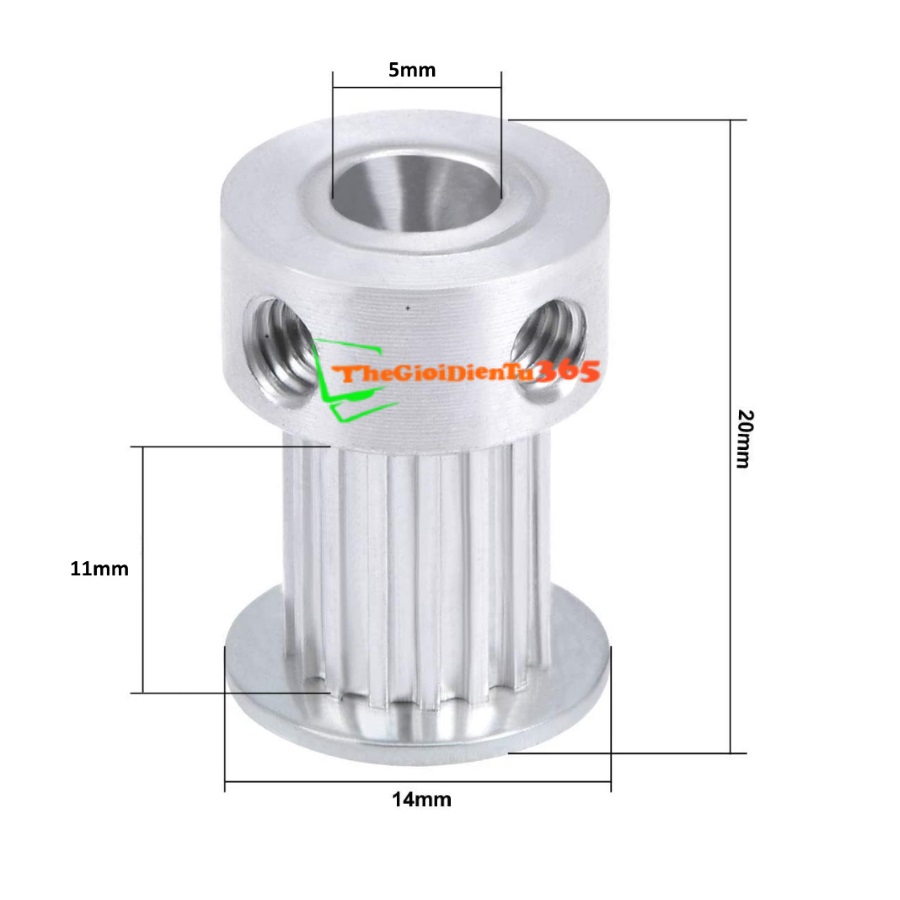 Pulley Bánh Răng Nhôm MXL 16 Răng Bản Rộng Đai 11MM Trục 5MM