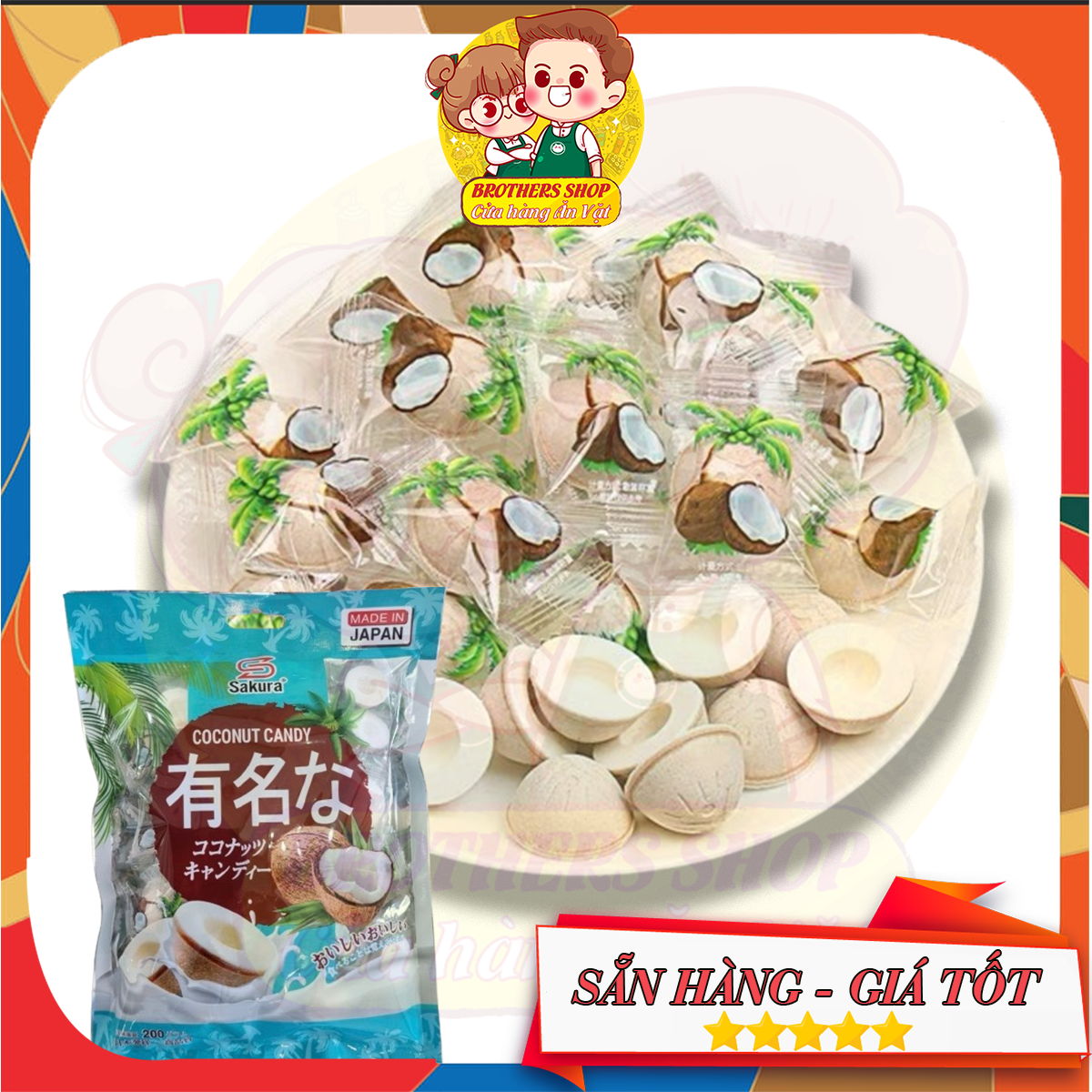 200GR Kẹo Dừa Giòn Sakura Nhật Bản (có loại túi và xá)