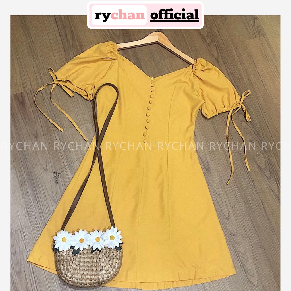 [XÃ KHO] [ẢNH THẬT CUỐI] Đầm Xoè Nút Bọc Tay Nơ 2 Màu - DX061