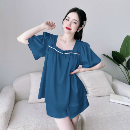 Bộ ngủ lụa bigsize đồ mặc nhà cho nữ 50-100kg mềm mát cổ vuông chất lụa latin đồ măc hè
