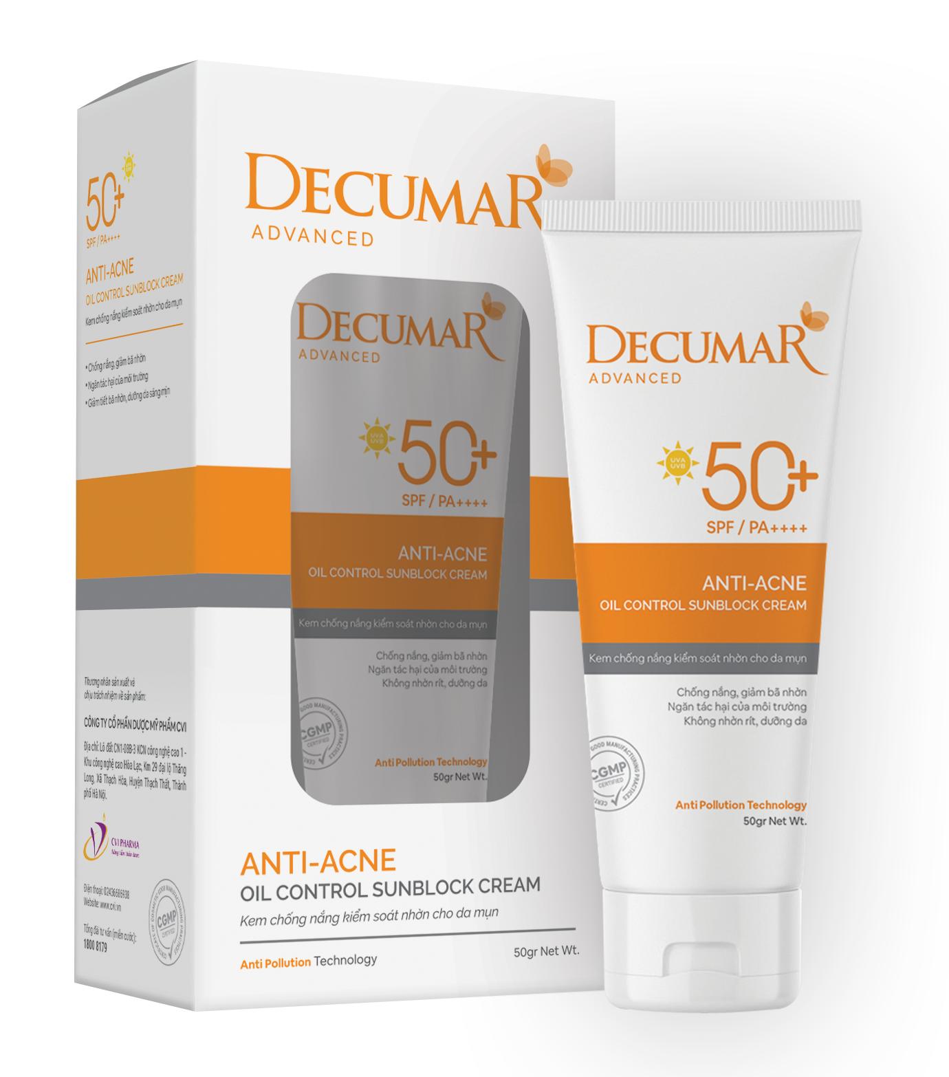 [Hcm]Kem Chống Nắng Decumar Advanced Sunblock 50Gr Giành Cho Da Mụn Hoàn Toàn Mới