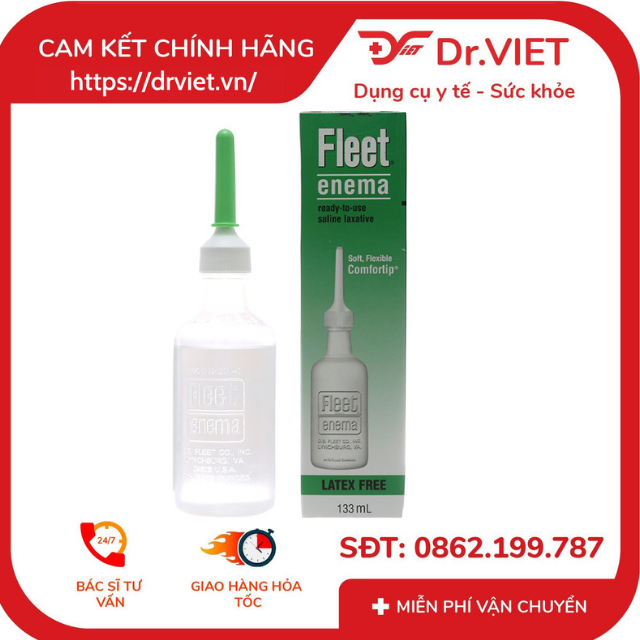 Dung dịch bơm trực tràng Fleet Enema chai 133ml - Thuốc điều trị bệnh táo bón không thường xuyên, làm sạch ruột cho bệnh nhân trước khi phẫu thuật hoặc chuẩn bị soi đại tràng - DrViet