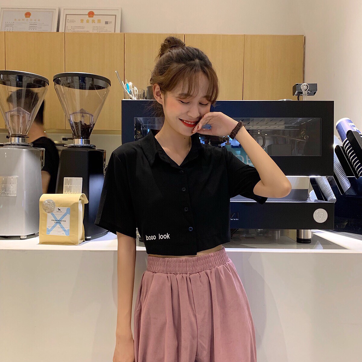 Áo croptop kiểu dáng sơ mi siêu đẹp