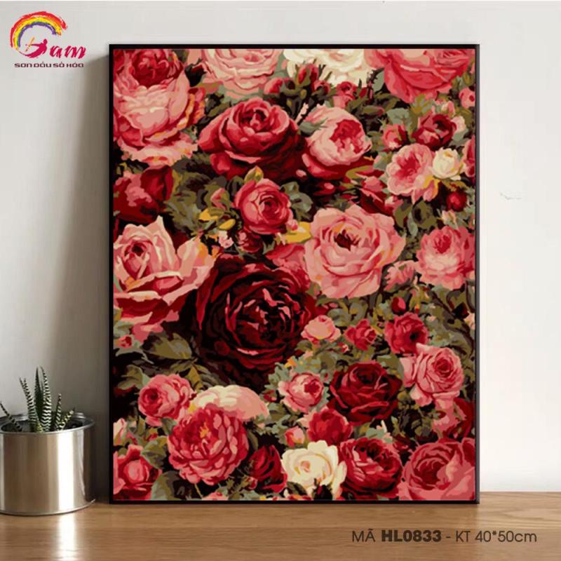 Tranh sơn dầu số hóa tô màu theo số Gam Tranh hoa hồng HL0833