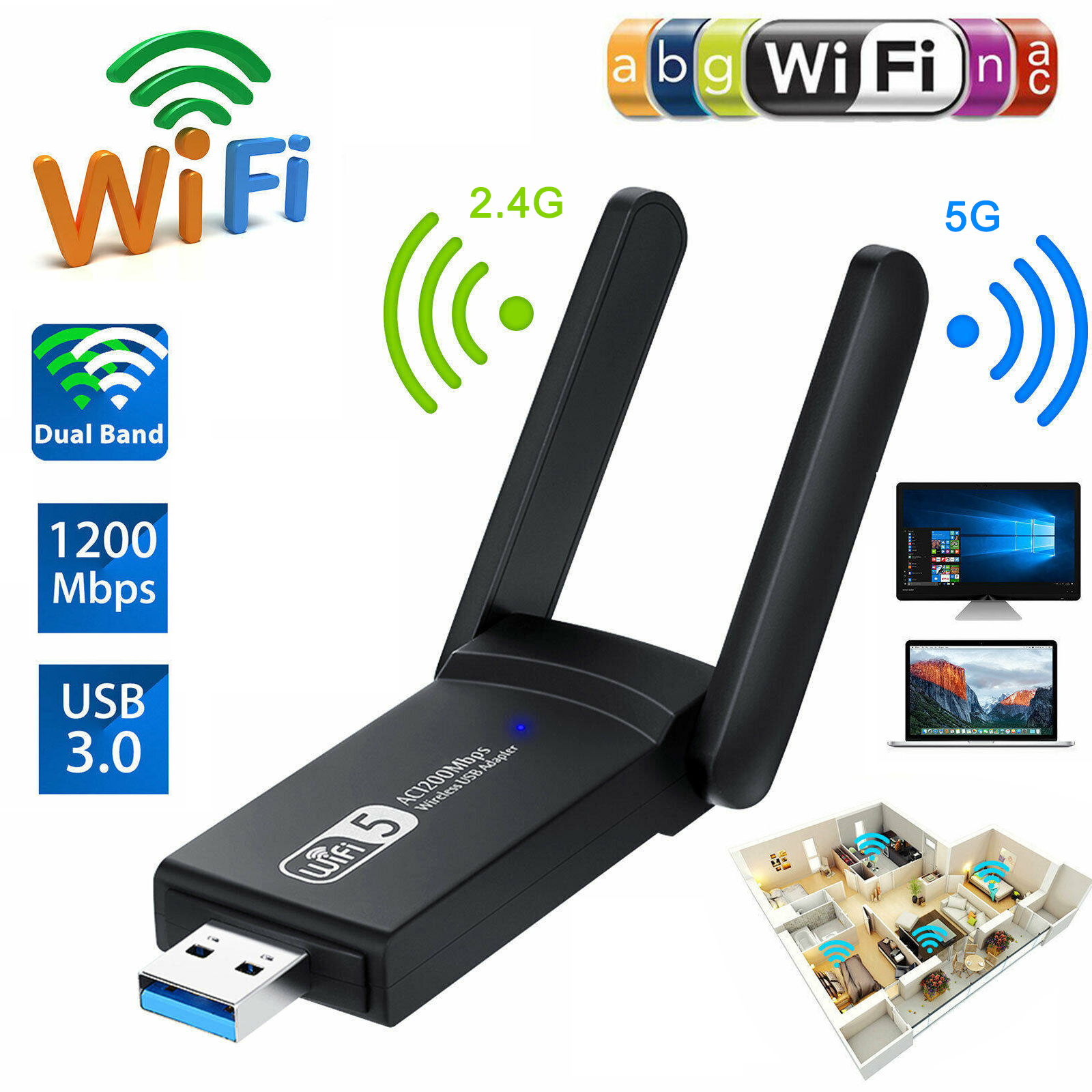 Bộ chuyển đổi wifi bluetooth usb 3.0 1200mbps băng tần kép 5ghz 2.4ghz 802.11ac rtl8812bu dongle ăng ten wifi card mạng