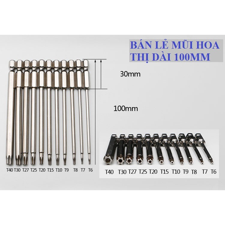 SV Bán lẻ mũi vặn vít hoa thị 6 cánh có lỗ chuôi lục giác