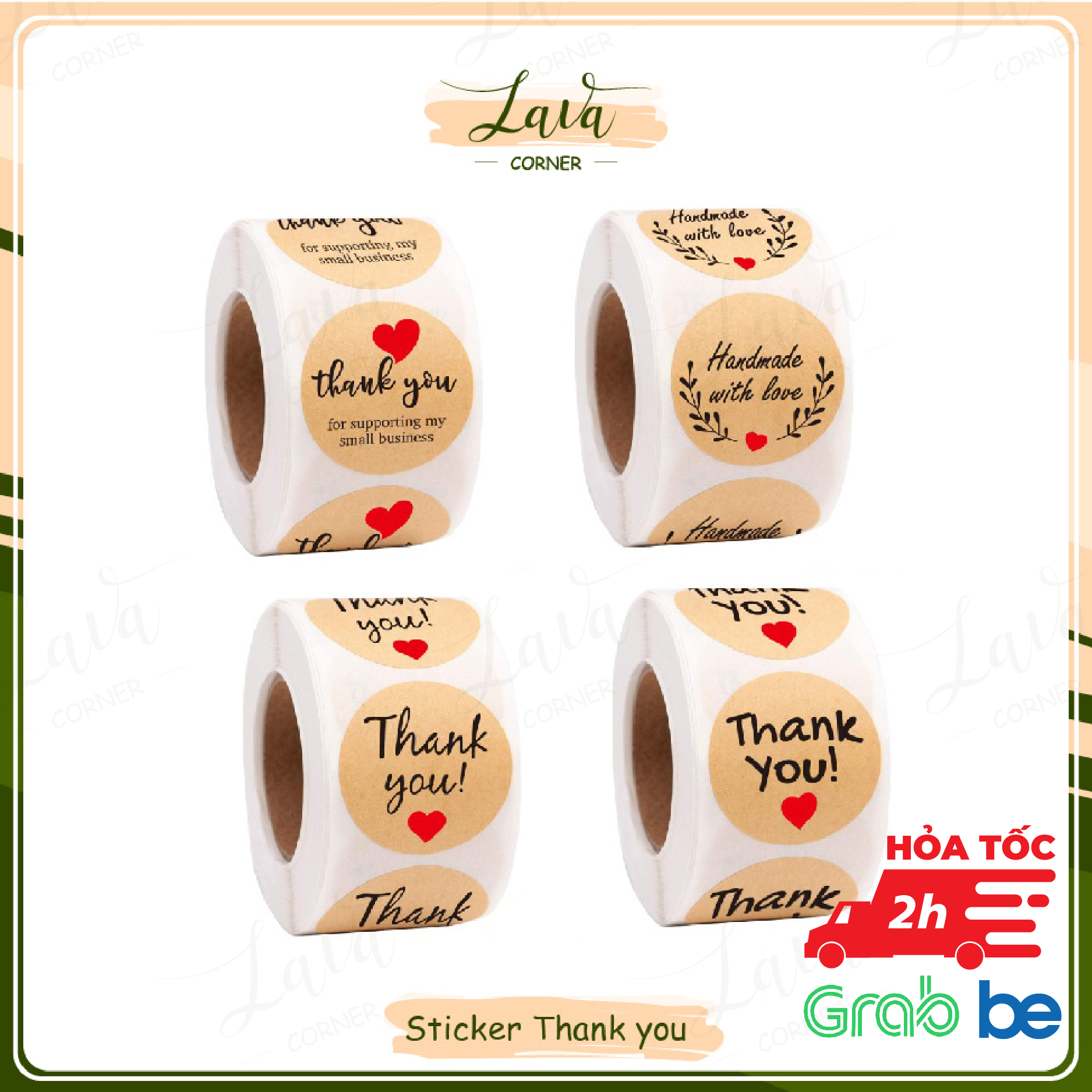 Tem Nhãn Dán Sticker, Miếng Dán Decal Thank You 500 Cái/Cuộn