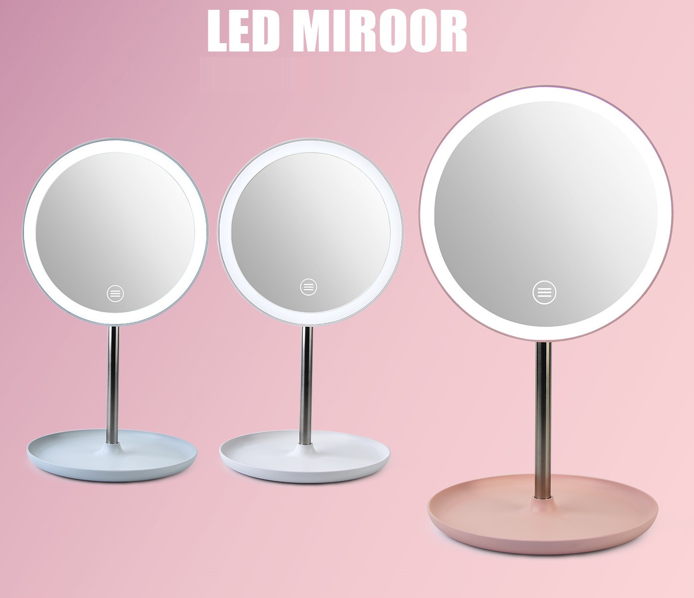 USB rechargeable LED makeup mirror (multicolor)-[stylish makeup mirror touch up mirror cute makeup mirror folding Mirror]
