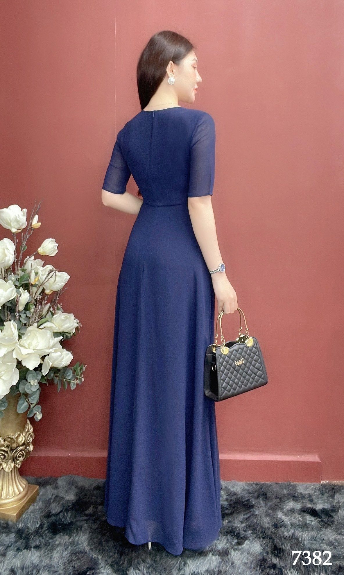 Đầm Dạ Hội EMY EM7382 Xanh Đen Kết Hạt