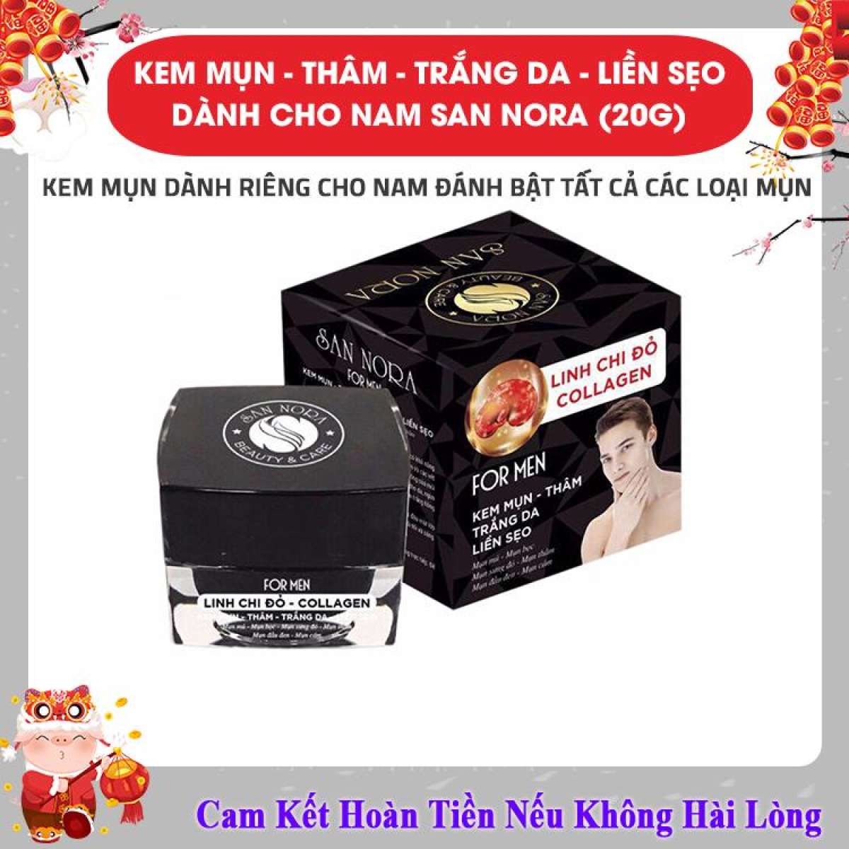 San nora - kem mụn xóa thâm trắng da liền sẹo dưỡng chất linh chi đỏ và collagen for men