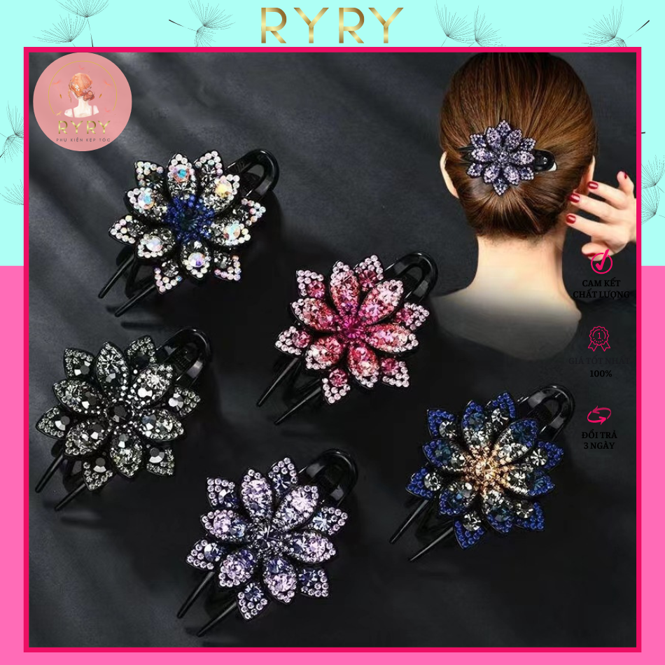 Kẹp Tóc Mỏ Vịt Đính Đá Hình Hoa Phong Cách Retro Mới