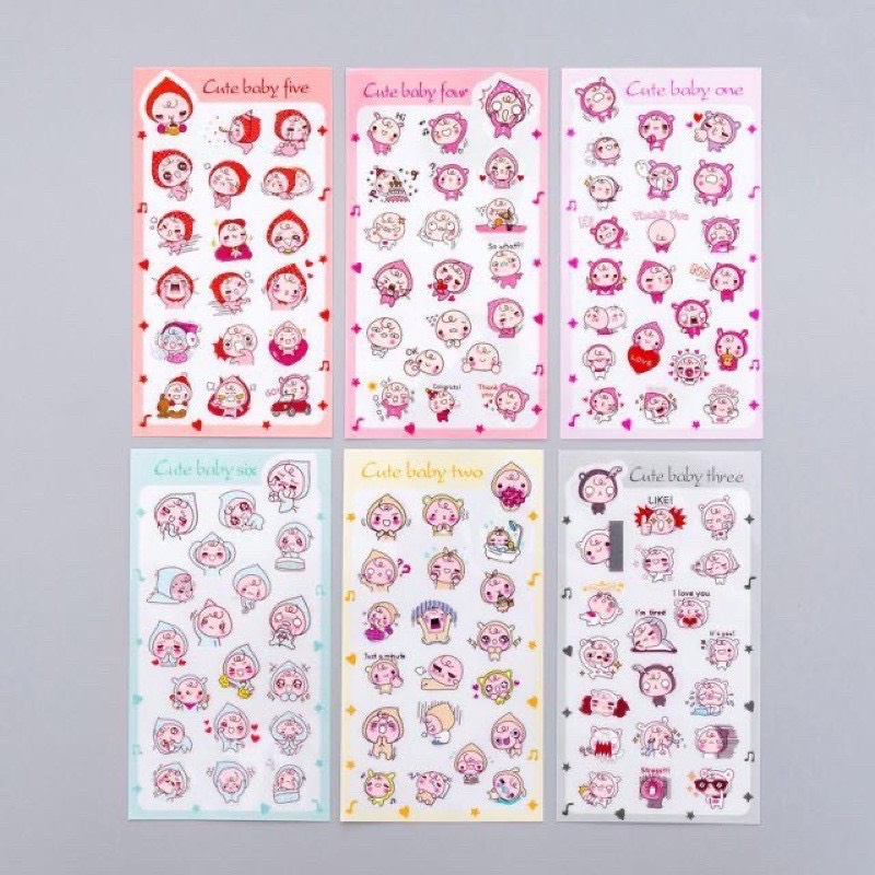 Combo 6 tấm sticker dán trái đào, trái chanh cute