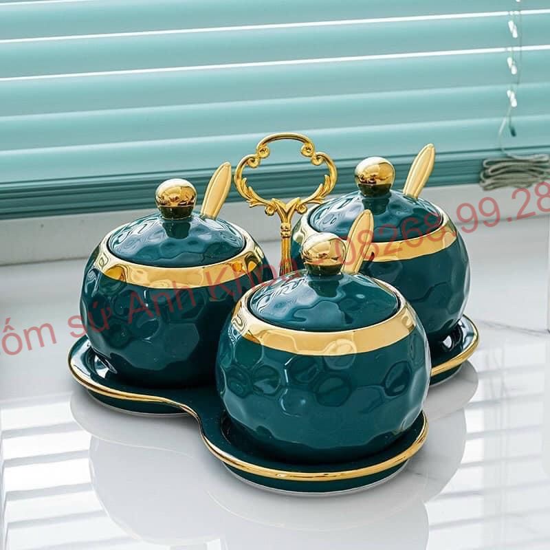 Chén dĩa dễ thương đĩa sứ set bát đĩa decor trang trí bàn ăn hũ gia vị viền vàng sang chảnh cho gia đình.