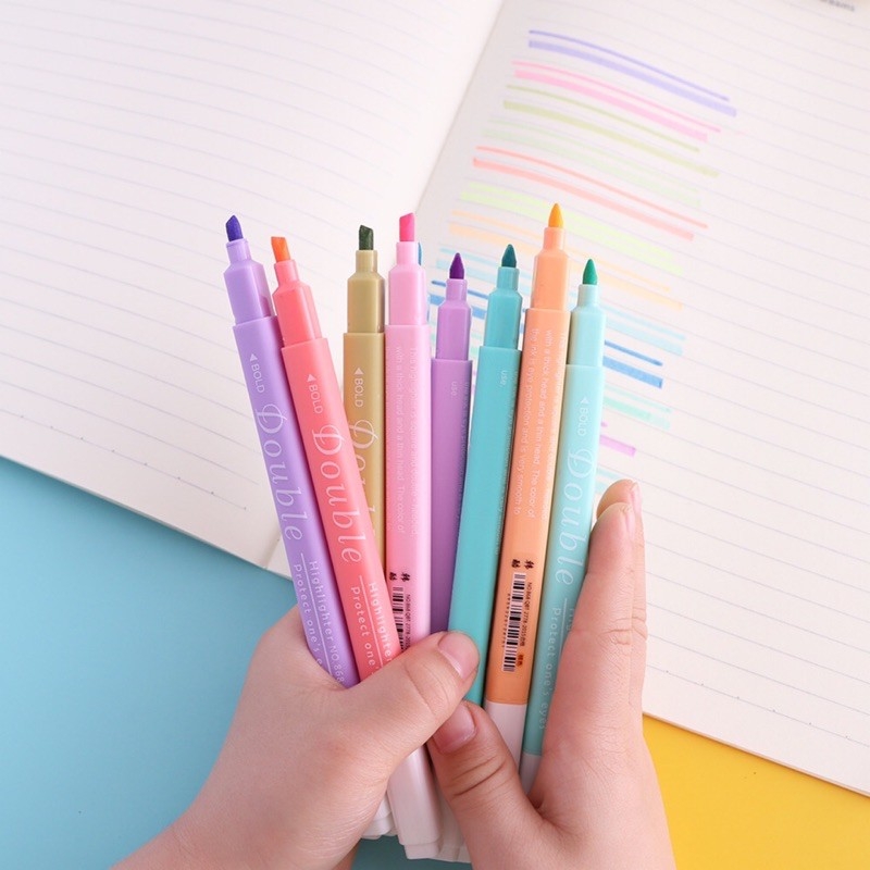 Bộ 12 bút highlight màu pastel 2 ngòi