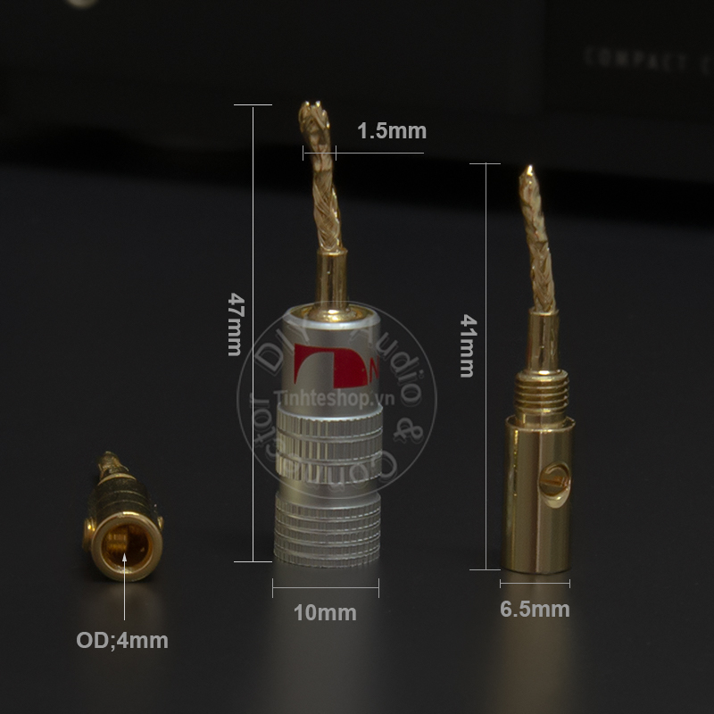 Jack cắm mỏ chim mềm cắm cho cọc loa nhân đồng mạ vàng 24K 1.5mm 4 chiếc