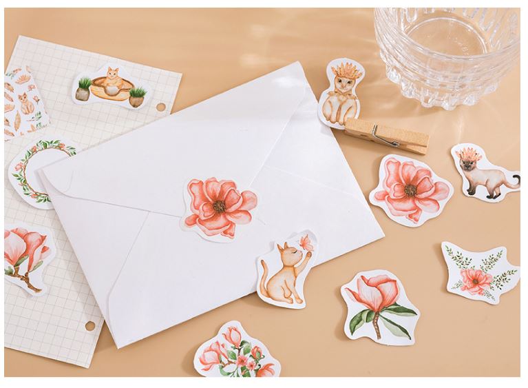 Bộ 45 Sticker Mèo Và Hoa E117