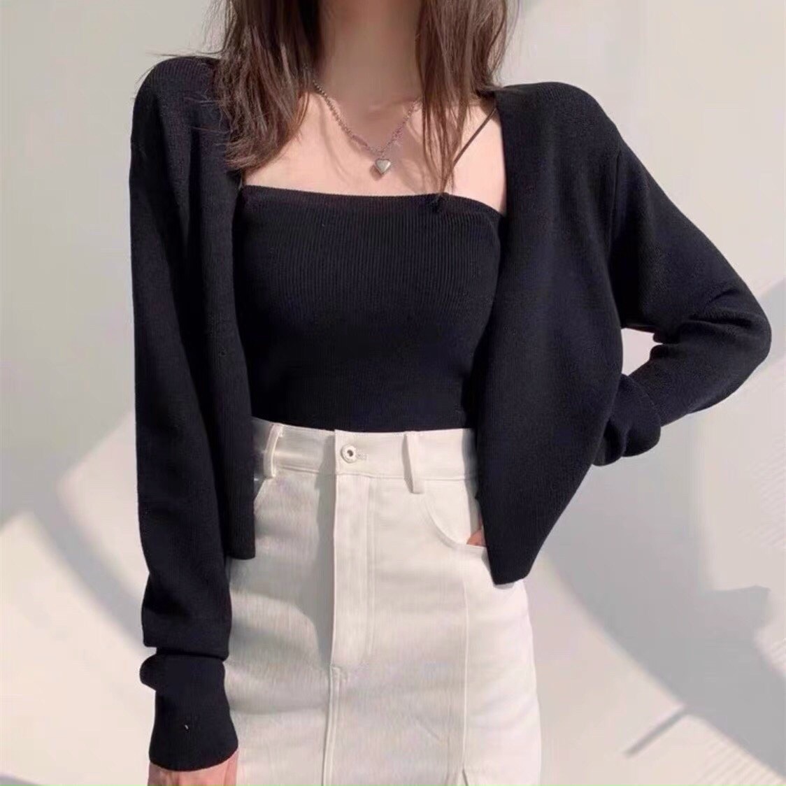 Set áo cardigan len tăm kèm áo 2 dây