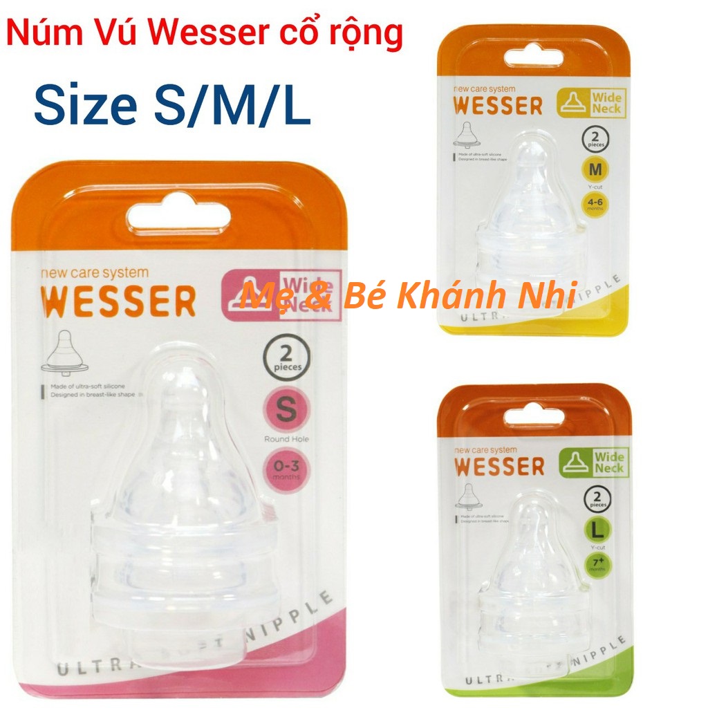 [Vỉ 2 Núm] Núm Vú Wesser Cổ Rộng Đủ Size S/M/L