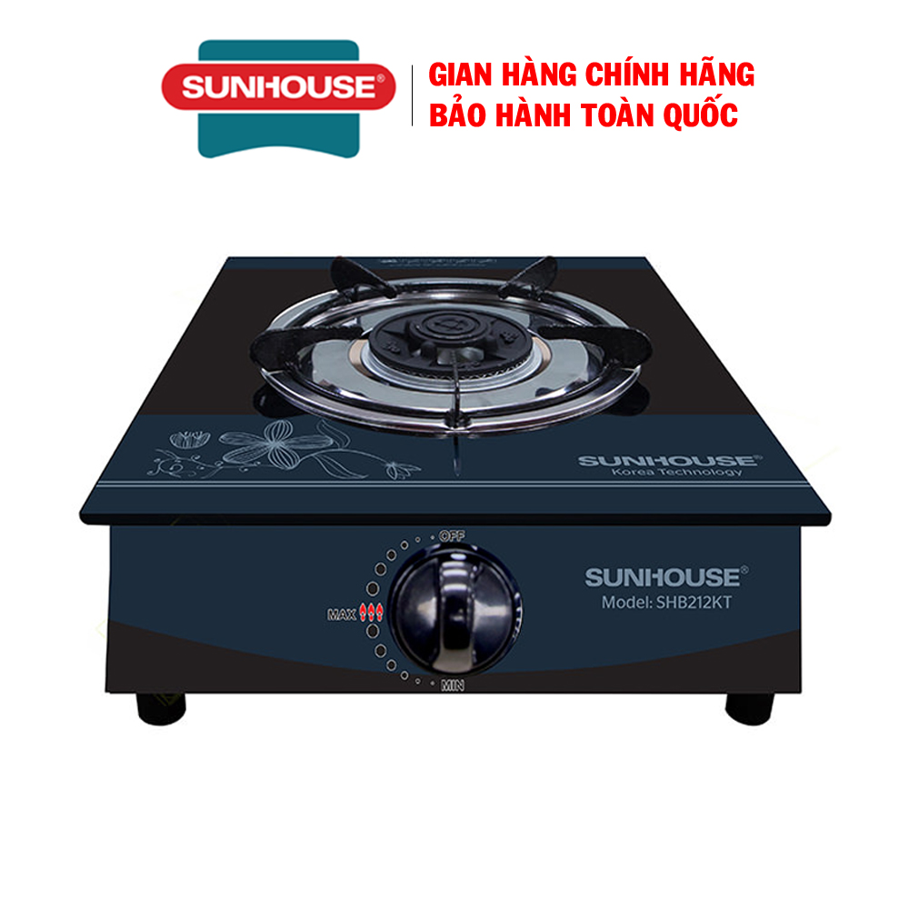 Bếp gas dương đơn kính họng thường Sunhouse SHB212KT - Bếp ga đơn giá rẻ, Họng thép không gỉ, Đầu đốt bằng đồng thau, tiết kiệm ga, mặt kính siêu bền, bảo hành 12 tháng