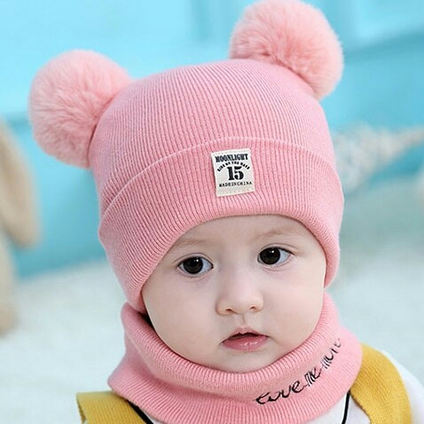 Sét Mũ Len Hai Qủa Bông Kèm Khăn Cho Bé