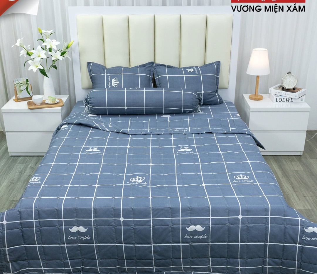 Ga trải giường,Drap ga giường,ga bọc đệm mẫu kẻ karo vương miện
