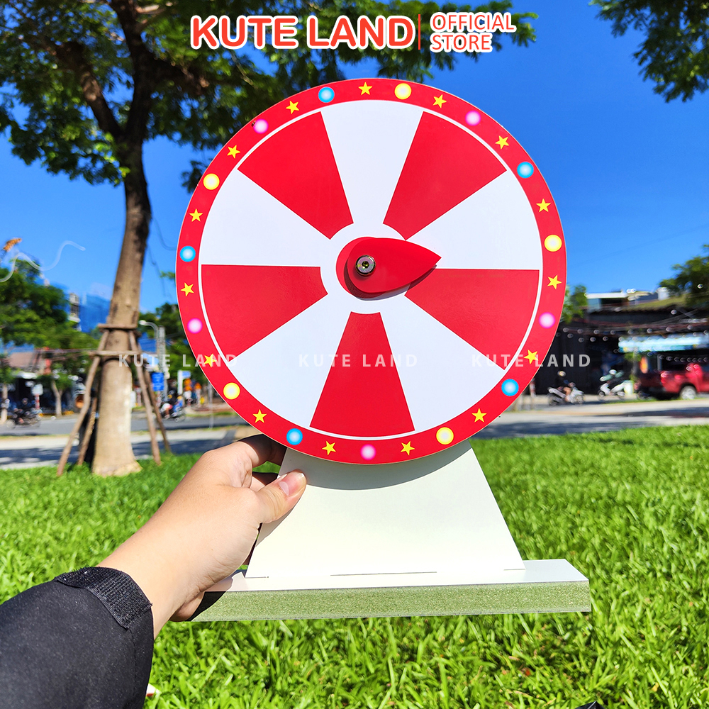 Vòng quay trúng thưởng may mắn 25 cm 10 ô màu trắng đỏ có thể ghi bút bi sáng tạo nội dung sự kiện, trò chơi