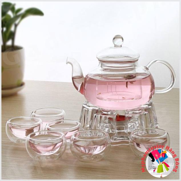 (HÀNG ĐẸP) Sét ấm thuỷ tinh chén 2 lớp
