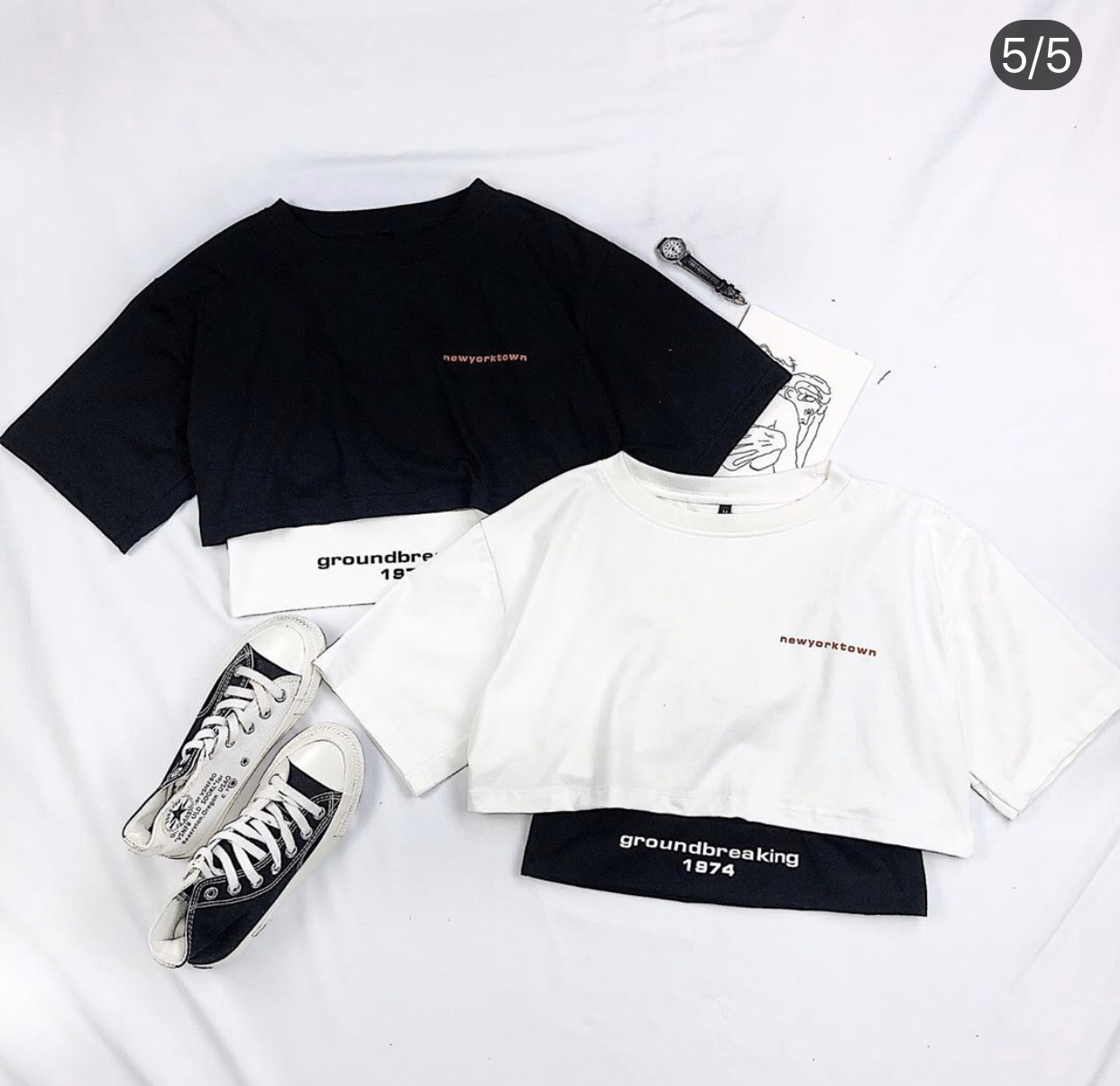Set áo croptop 2 lớp trắng đen cực hot