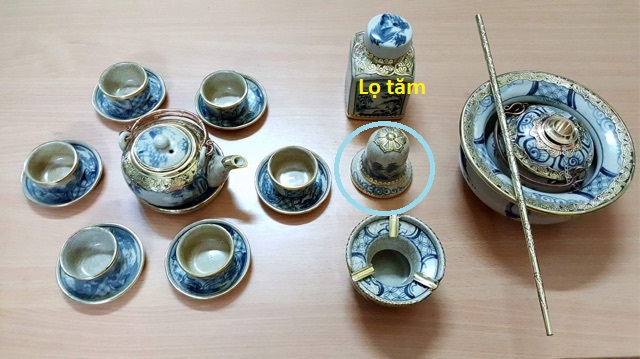 Bộ ấm chén bọc đồng men rạn dáng Nhật