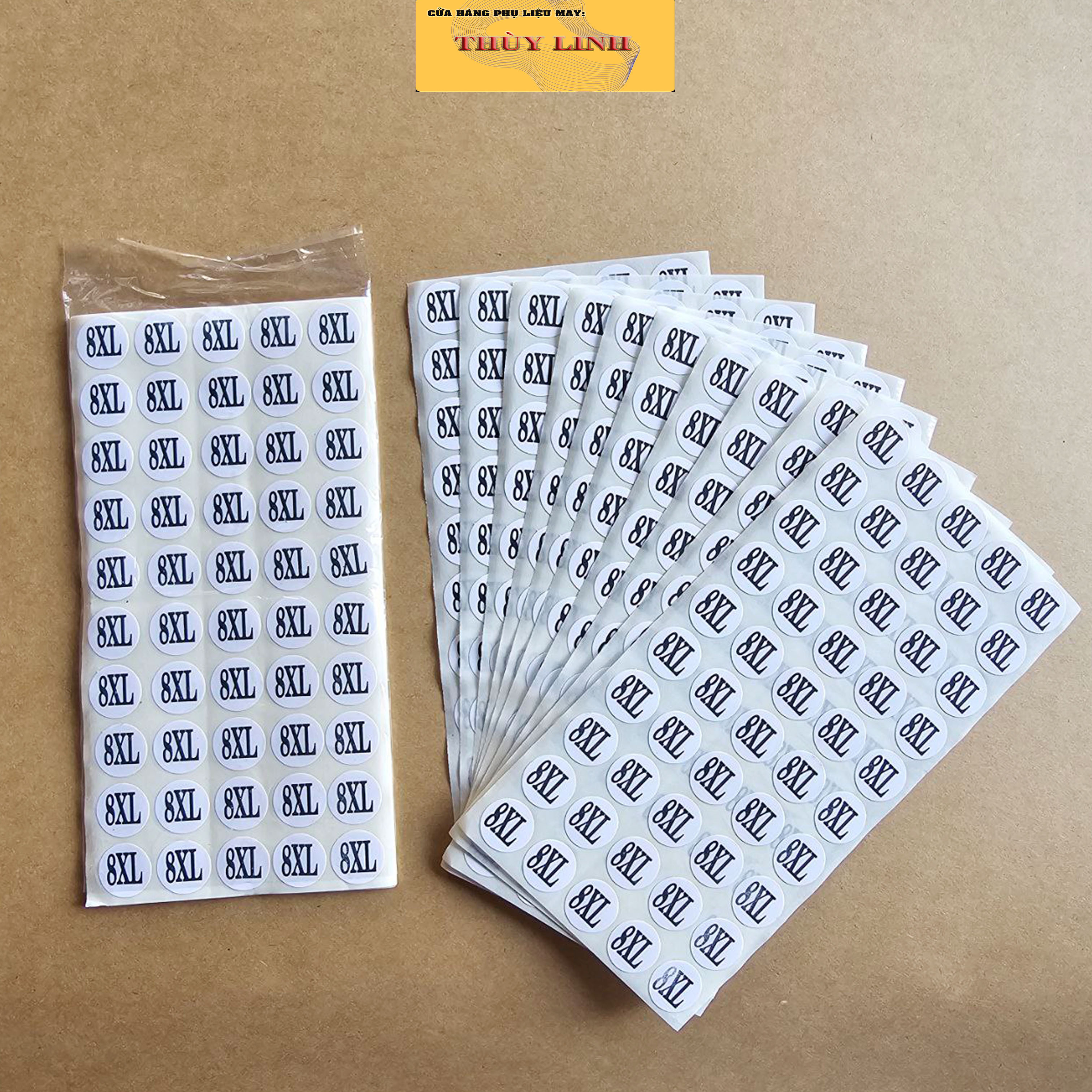 Tem Size Dán Quần Áo Từ XS Đến 8XL ( 10 tờ - 500 tem )