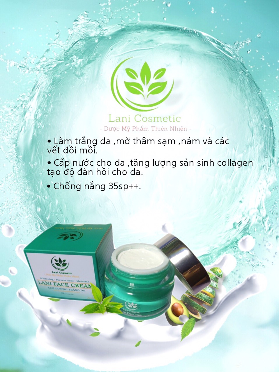 ❤️TẶNG 4 NẠ NGỦ COLLAGEN❤️ Kem Face Lani Giúp Da Trắng Sáng Mịn Màng - Làm mờ nám Trắng da chống lão hóa da