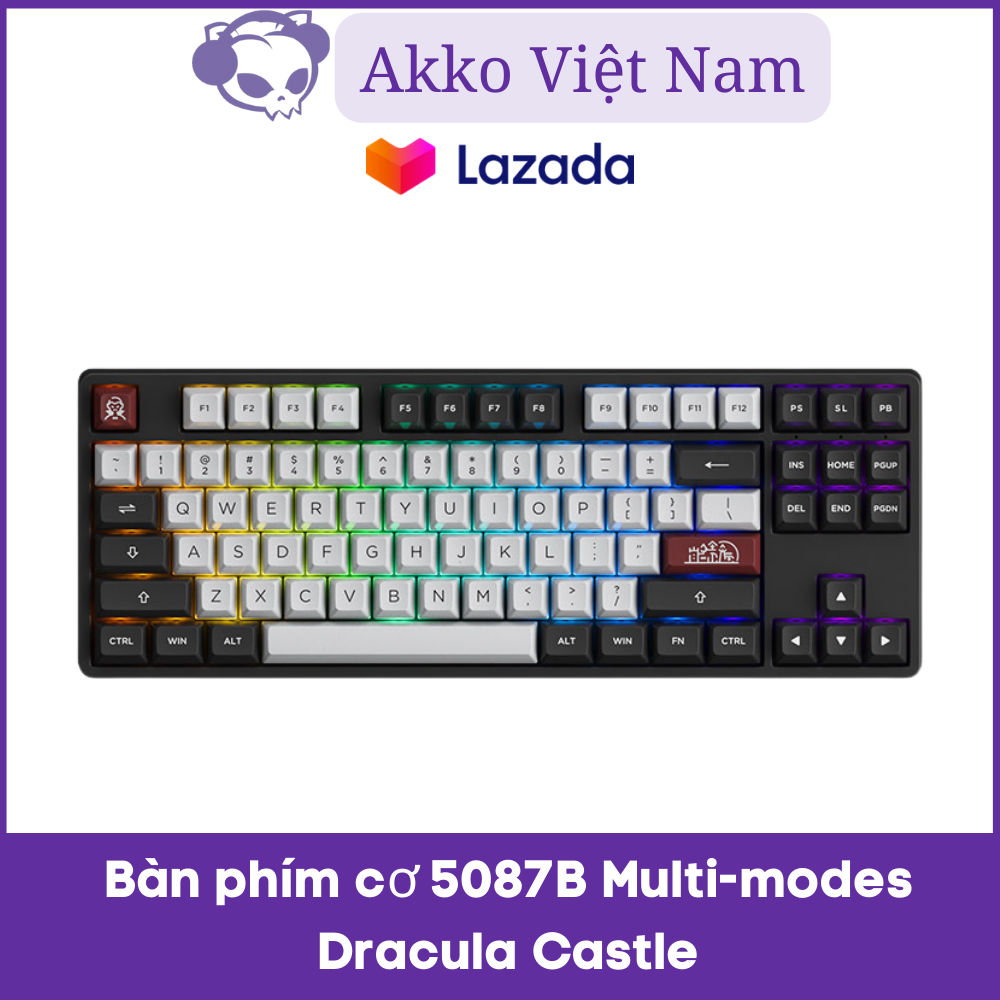 Bàn phím cơ Akko 5087B Multi-modes Dracula Castle (Bluetooth 5.0 / Wireless 2.4Ghz / Hotswap / Foam tiêu âm / TTC switch)