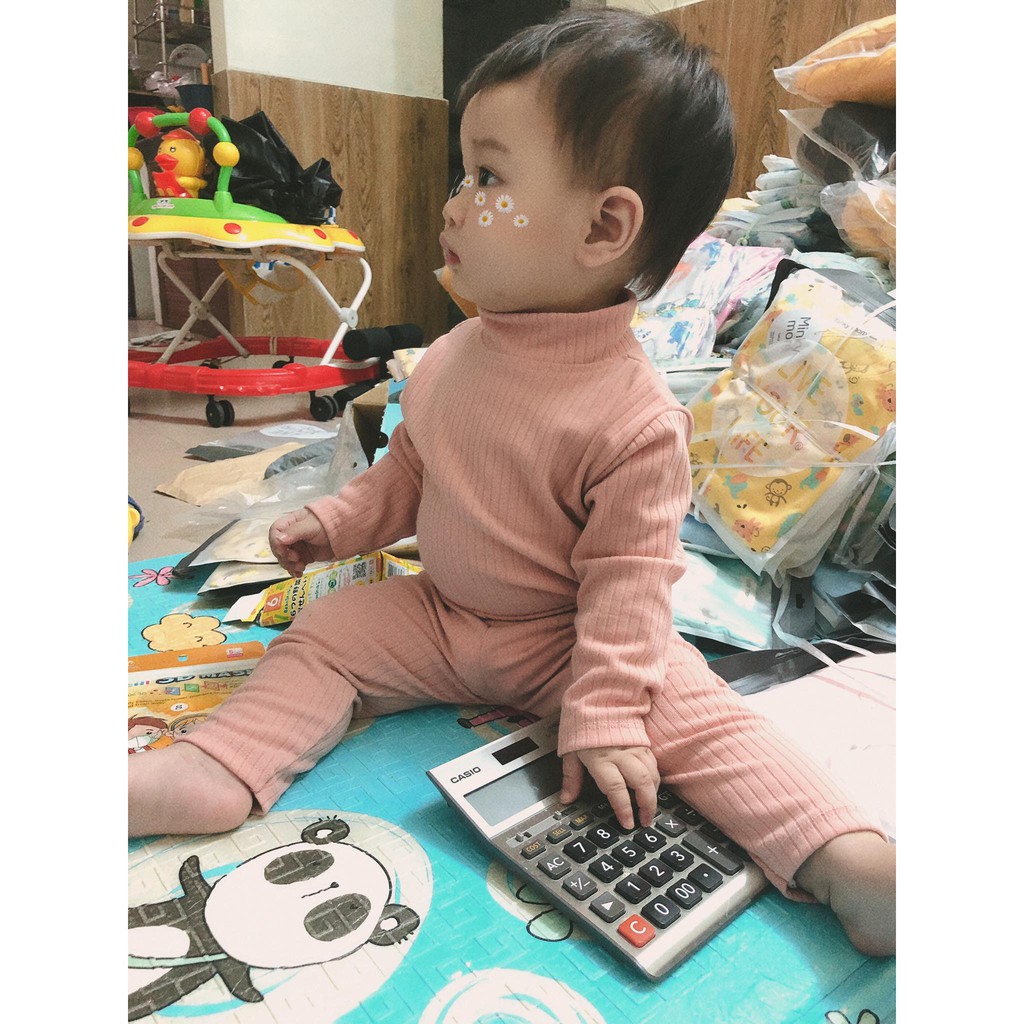 Bộ len gân MINKY MOM cổ 3cm cho bé