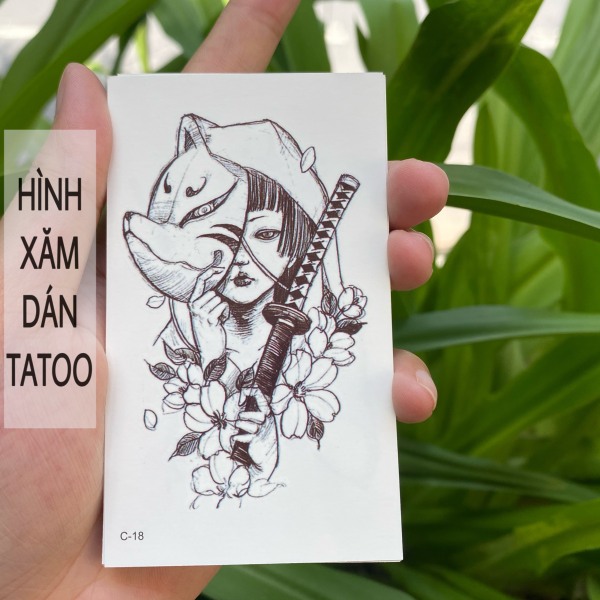 Hình xăm dán tattoo samurai c18- miếng dán tạm thời size <10x6cm