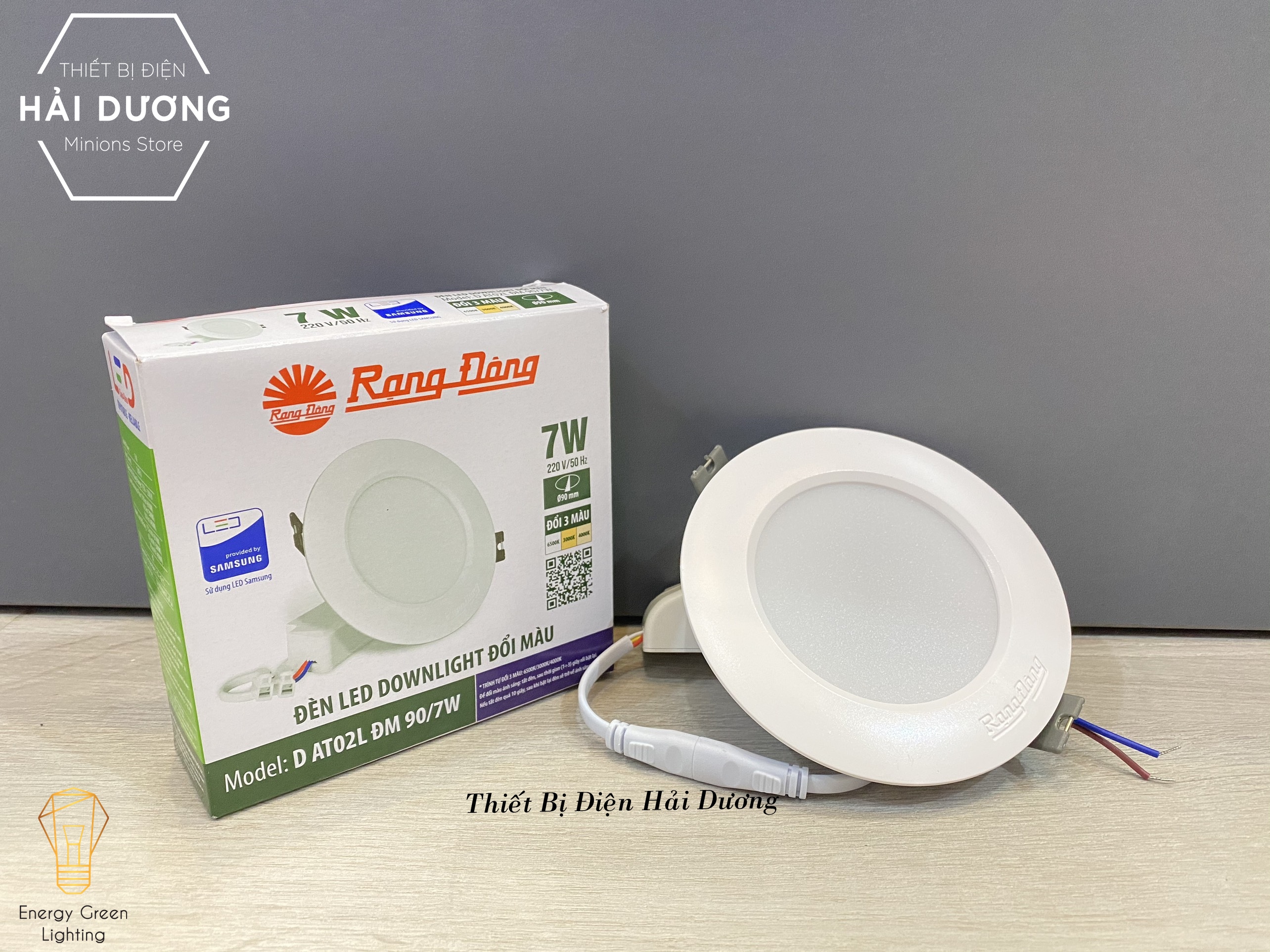 Đèn led downlight âm trần đổi màu rạng đông d at02l đm 90/7w