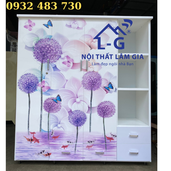 Tủ nhựa đài loan 3 cánh 1 kệ 3d bồ công anh 1m8x1m45x45cm lâm gia hcm