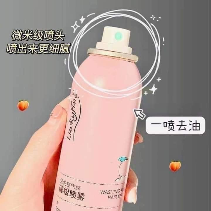 Xịt Gội Khô Hương Đào LuckyFine 150ml(Hồng)
